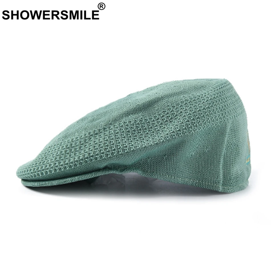 Берет SHOWERSMILE женская зеленая вязаная шапка художника летняя плоская Кепка с
