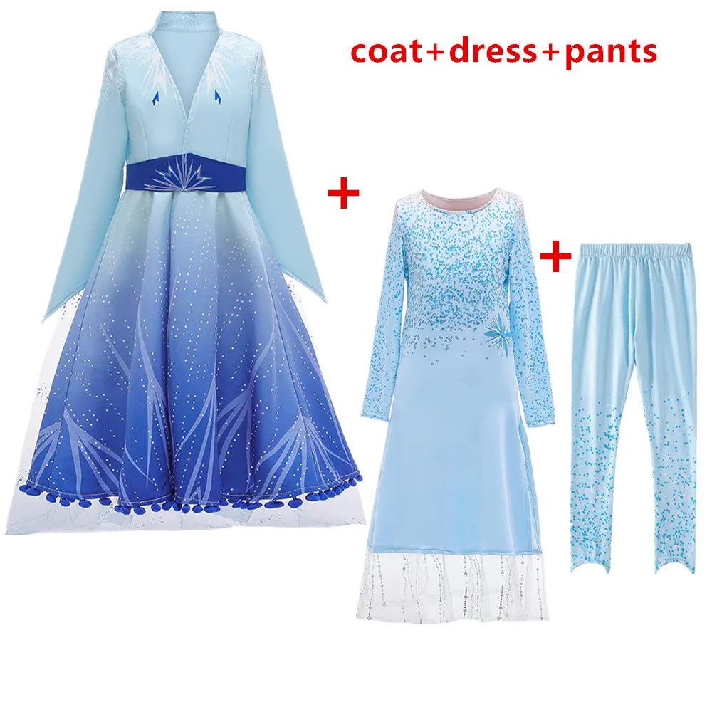 coats-dress-pants Платье Эльзы для девочек костюм Снежной Королевы из 2 предметов для детей, платье принцессы Эльзы и Анны для костюмированной вечеринки детский комплект одежды на Рождество и день рождения - Цвет: coats-dress-pants