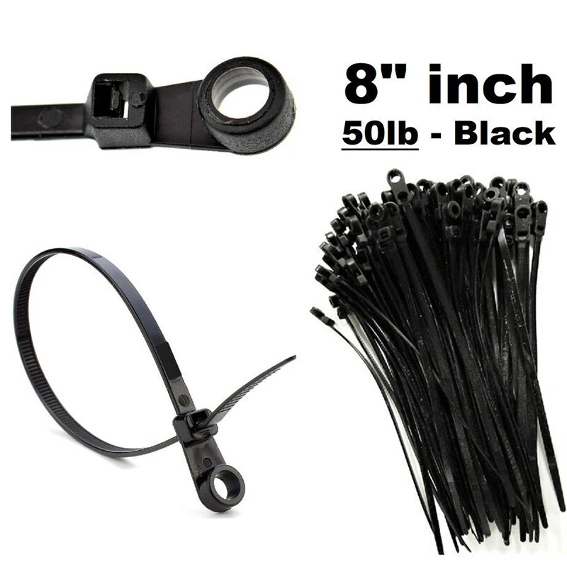 

100 Pcs Lot - 8 UV Mount Head Screw Nail Hole Cable Zip Wire Tie 50 Lbs - Black