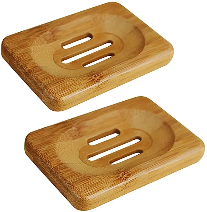 

2pcs Portable Soap Dishes Eco-friendly Natural Bamboo Wood Bathroom Shower Soap Tray Dish Storage Stand Plat Dry Cleaning