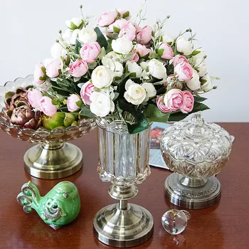 

10 heads tea roses vases for Household products autumn decoration artificial flowers christmas decor for home decorative flowers