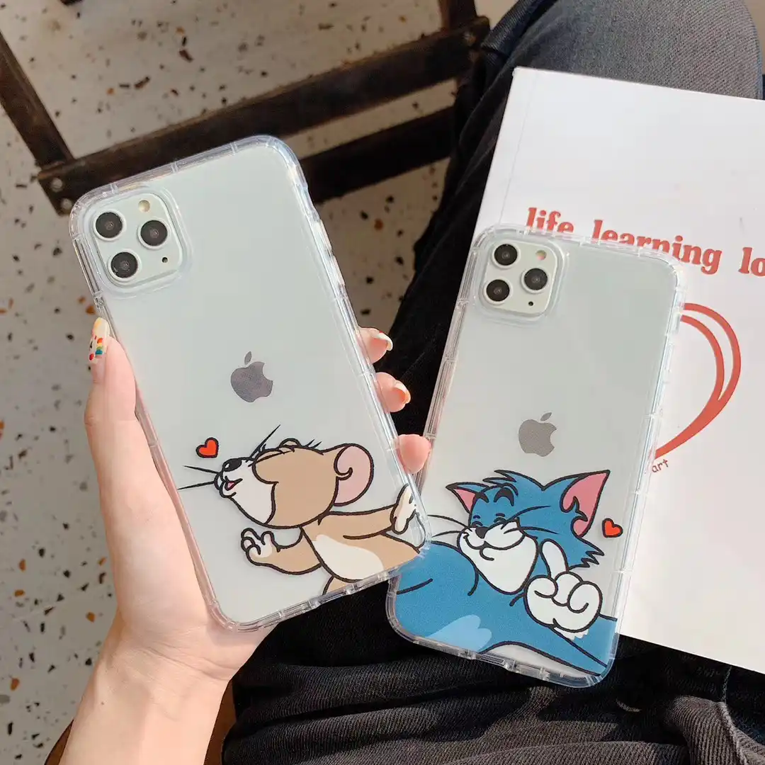 日本クラシックアニメトムジェリーキスカップル電話ケース Iphone Xs 11 プロマックス Xr 7 8 プラス楽しいクリアソフト Tpu バックカバー Fundas Aliexpress
