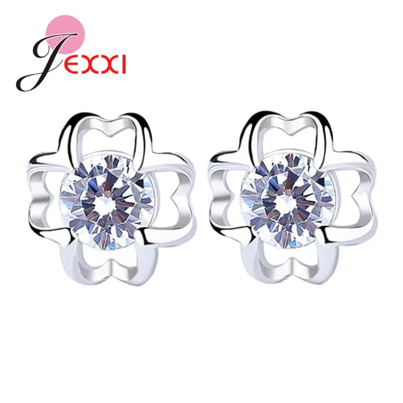 

Luxury Shiny Crystal Flower Shaped Stud Earrings Vintage 925 Silver Needle Wedding Jewelry White Zircon Earrings For Women