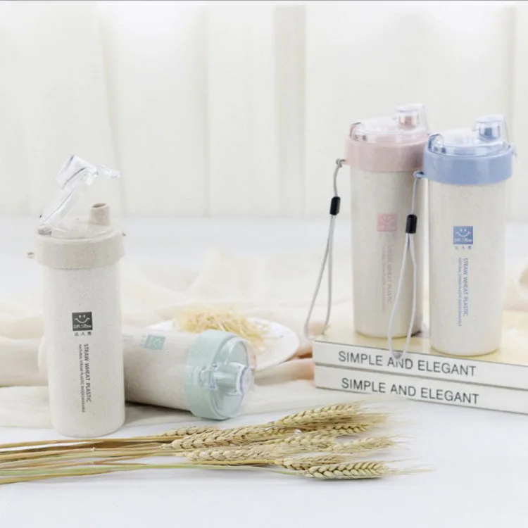 

400ml Wheat Straw Cup Single Layer Wheat Carry-on Glass Students Portable Sports Cup with Mouth