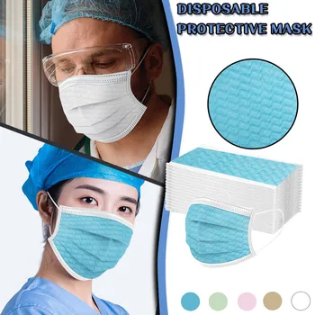 

50Pcs Adult Protective Mask Disposable Face Mask Non woven Breathable Face mask 3 Layer Ply Filter Mouth Mask Blue White Máscara