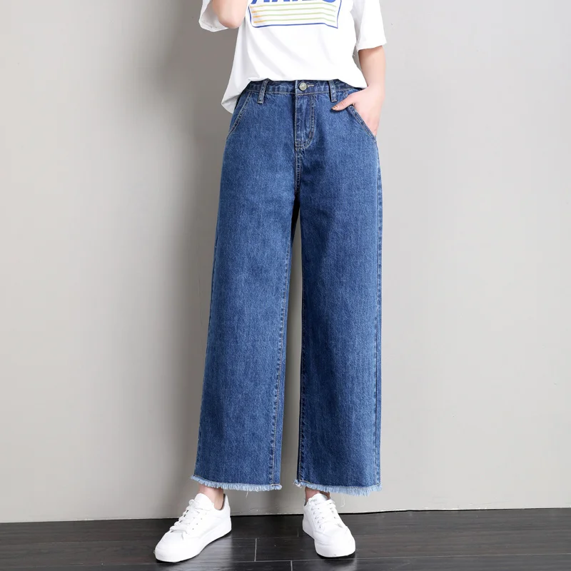 ZSRS размера плюс, женские джинсовые широкие брюки, джинсы, эластичные брюки с высокой талией, женская одежда, повседневные штаны, Pantalon Palazzo - Цвет: Синий
