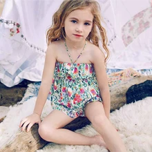 Летний детский комбинезон с цветочным принтом для маленьких девочек; комбинезон; комплект одежды