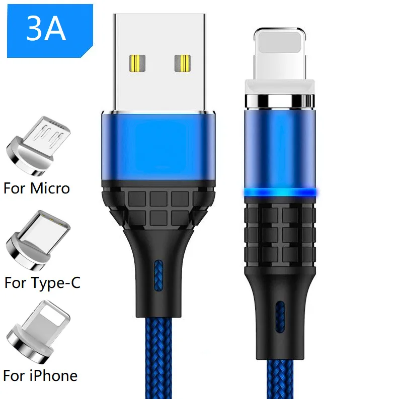 

2m Magnetic Charger Fast Charging USB Cable for iPhone Micro USB Type C 3 in 1 Magnetic Cable Magnet Charger Data Cable USB Cord