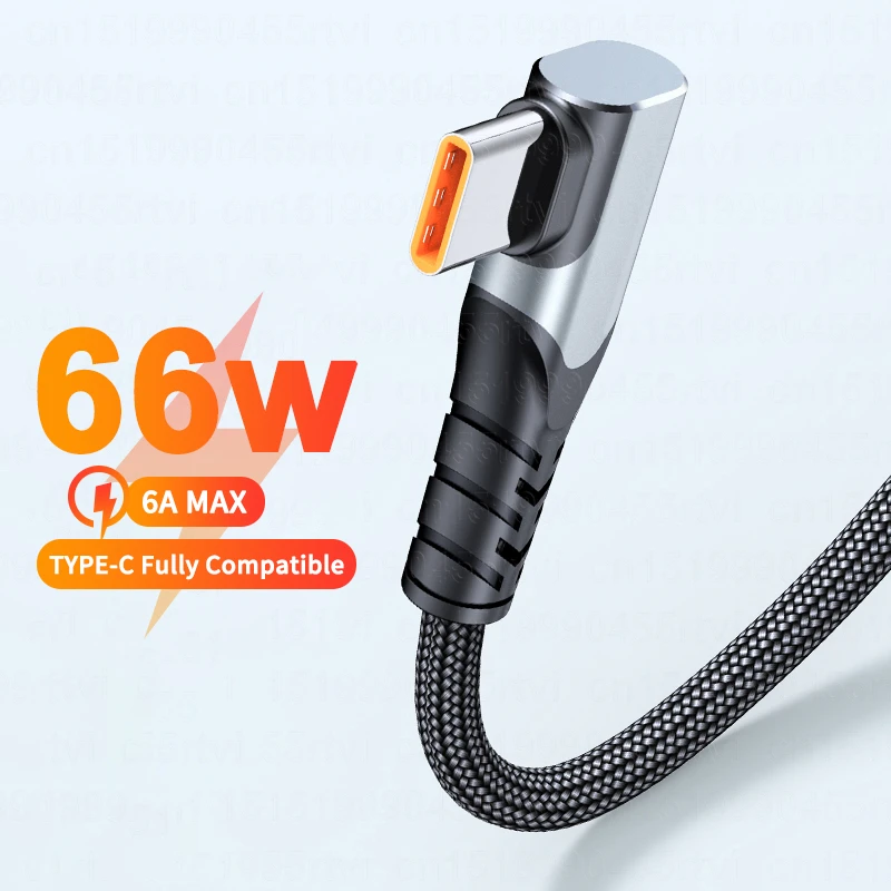 6A Single Elbow USB Type C Cable Type C Fully Compatible For Huawei Samsung OPPO VOOC 66W C Fast Charging Data Cord 0.5M/1/2/3M iphone to tv cable