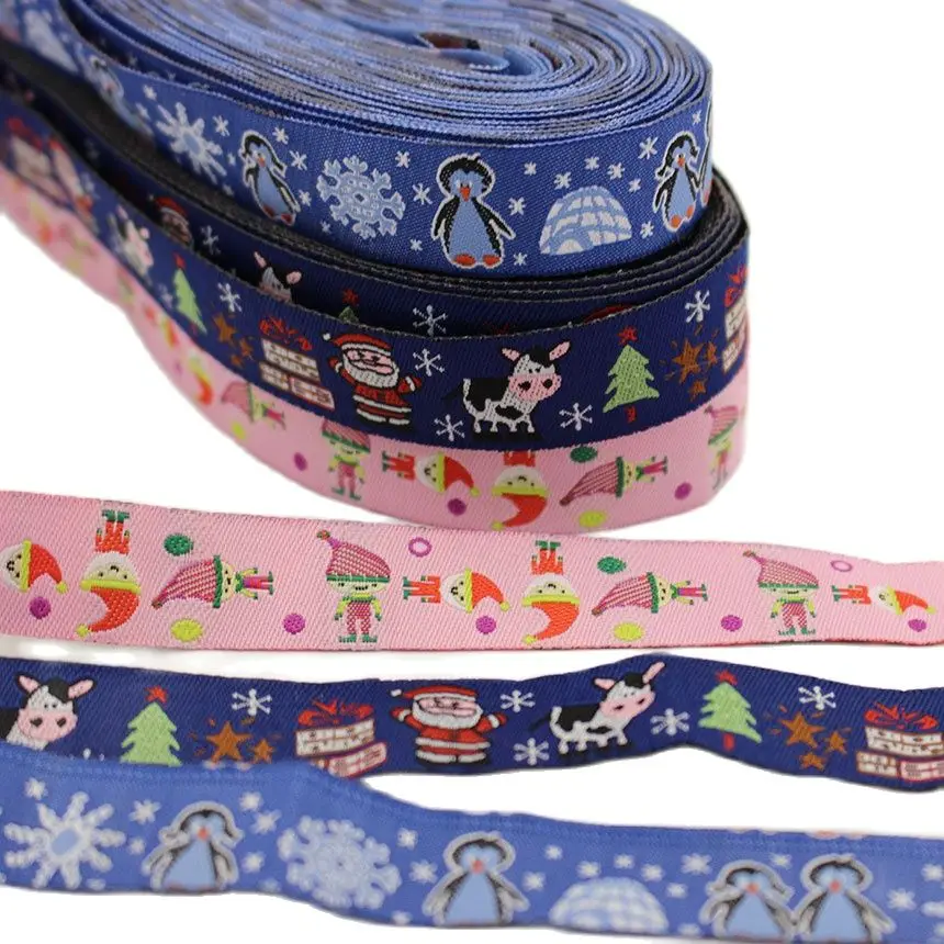 

3 Design 30 Yards Cartoon Style Jacquard Webbing Zakka Sewing Label Santa Claus Cows Penguins Ribbon Sewing Tape Ribbons For DIY