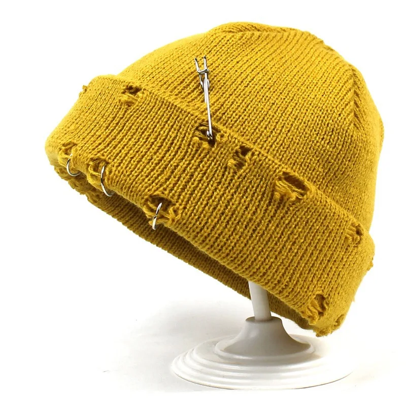 Winter Warm Ripped Beanies Man Women Knitted Hip Hop Hat