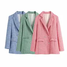 Xnwmnz za casaco de outono feminino casaco xadrez dupla breasted pequeno perfumado vento jaqueta entalhada gola manga comprida roupa de exterior