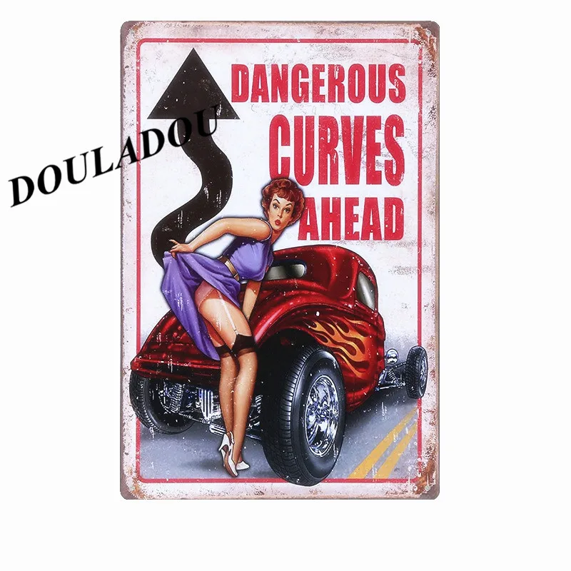 [Douladou] полный сервис гараж Pin Up Девушка с автомобилем винтажная металлическая жестяная вывеска Бар Паб украшение стены ретро табличка плакат 30*20 см - Цвет: 5