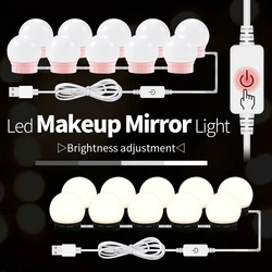 Ampoule LED pour miroir, 5V, USB, éclairage mural à intensité variable, lampe de maquillage, de vanité, de salle de bain, 2, 6, 10, 14 