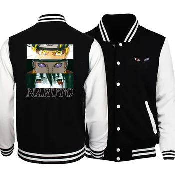 

Naruto print black baseball jackets Men harajuku uniform fleece sweatshirt Coat 2020 fall winter long sleeve button outwear Coat