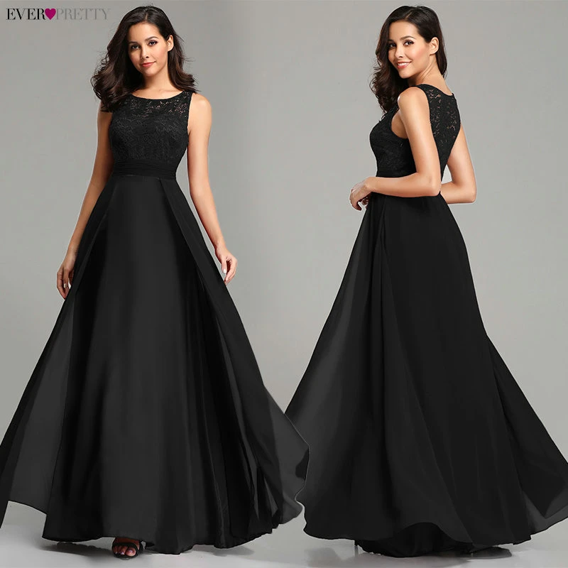 Elegant Prom Dresses Long 2020 Ever Pretty EZ07695 Womens Sexy A-line Sleeveless O-neck Chiffon Lace Cheap Evening Party Gowns