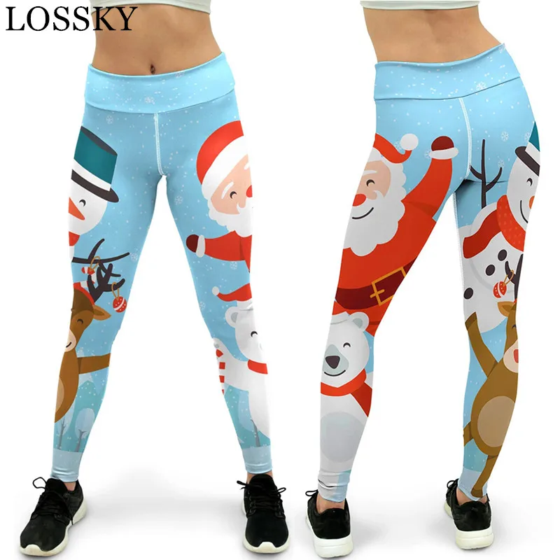 

Santa Claus Print Christmas Leggings Autumn Winter Bottoms Bodycon High Waist Elasticity SkinnY Stretchy Trousers Pants Women