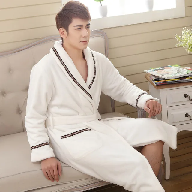 Men Robe B Новинка, зимнее плотное теплое женское кимоно с v-образным вырезом из кораллового флиса, халат для влюбленных пар, ночная рубашка, банное платье, одежда для сна, Мужская одежда для сна, размер XXL - Цвет: Men Robe B