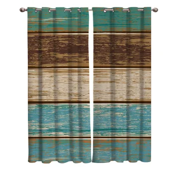 

Retro Wood Grain Texture Curtains Window Living Room Curtains Kitchen Indoor Window High Blackout Curtain