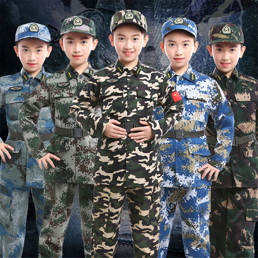 

Camouflage Military Costumes for Children Tactical Combat Uniform Jacket Pants Set Summer Camp Training Hunting Army Suit