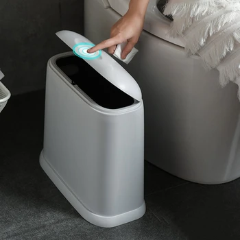 

AFBC Trash Cans for the Kitchen Bathroom Wc Garbage Classification Rubbish Bin Dustbin Bucket Press-Type Waste Bin Gray