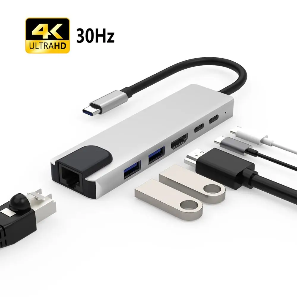 

Haribol USB HUB,USB TO HDMI, usb 3.0 wiht power adapter,6 port docking station, usb type c to lan, usb c ethernet hub, 2 USB 3.0