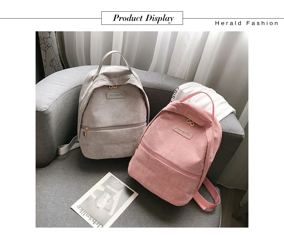 Herald Fashion 2 шт./компл. вельветовые женский рюкзак школьный рюкзак на цельных высоких Ёмкость круглый сумки через плечо, сумка для путешествий Новинка осени