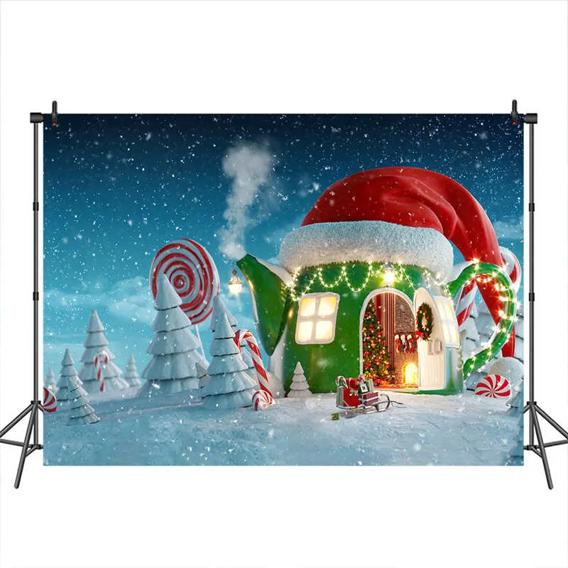 Рождественский фон для фотостудии Canes House Candy Bar Fotografia Snow Fariy Tale детский фотосъемки