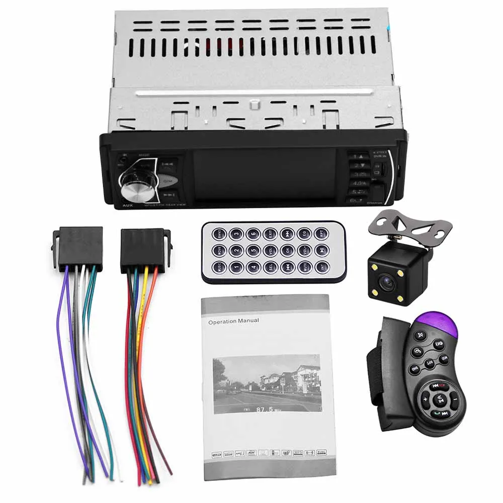 Автомагнитола 1 din, Bluetooth, громкая связь, автомобильная магнитола, 4,1 дюймов, HD, большой экран, USB/AUX, рулевое колесо, управление, воспроизведение видео, автозапуск - Цвет: with camera