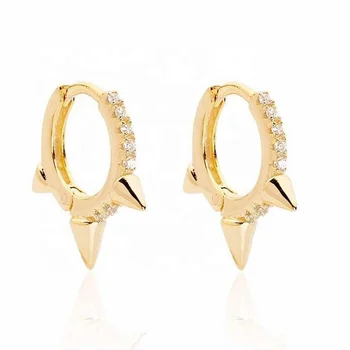 

LOZRUNVE Elegant 925 Silver Spike Rivet Small Huggie Hoop Earrings with CZ Stone