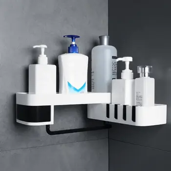 

Kitchen Rotating Wall Shelves Bathroom Corner Shelf Wall Mounted Hole Free Storage Rack Towel Bar Bathrobe Hooks Home Toilet