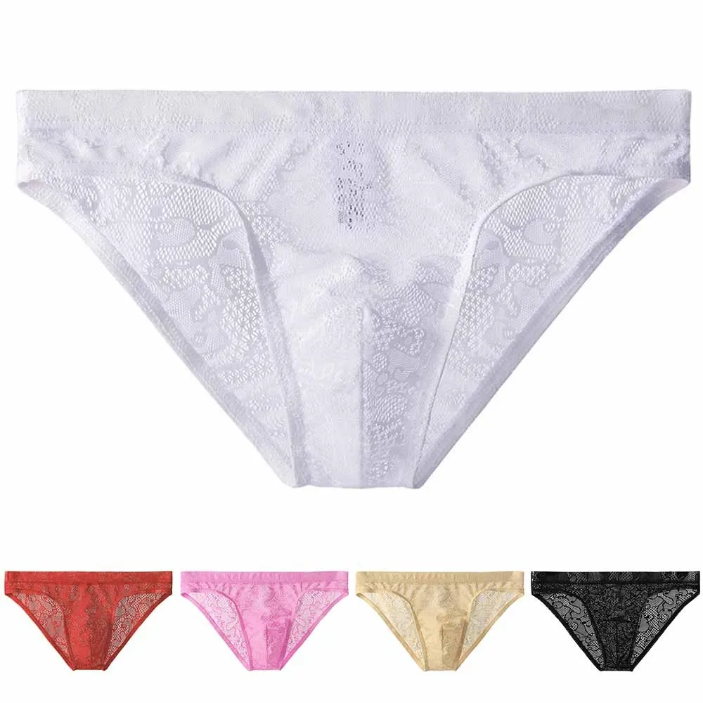 

Модные мужские кружевные прозрачные пикантные шелковые дышащие трусы с низкой талией, мужское кружевное Прозрачное нижнее белье, сексуаль...
