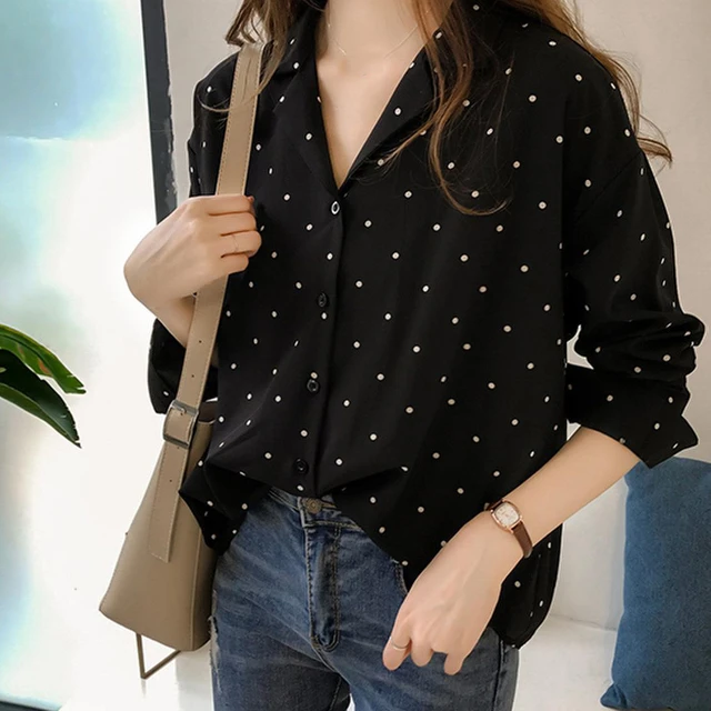 Small Polka Dot Women Shirt Summer Buttons Up 3/4 Sleeve Loose Ladies Top  Pullover Bouse Korean Fashion Blusas Mujer 2022 - AliExpress