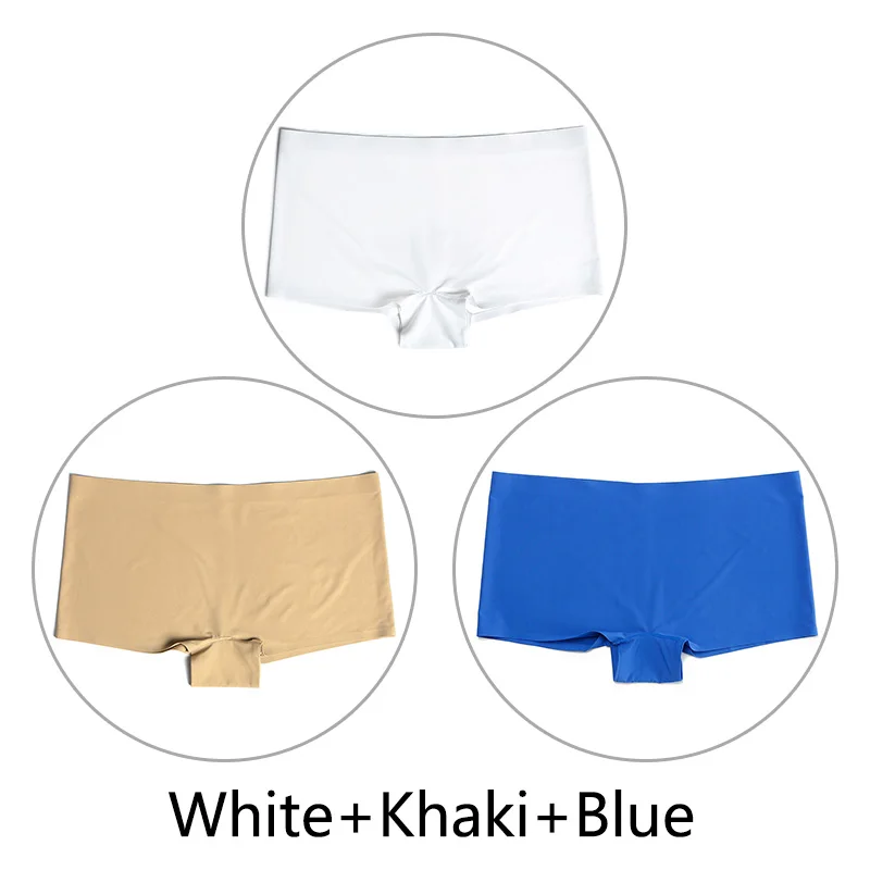 White Khaki Blue 3 шт./партия, большие размеры, трусы для мальчиков, Бесшовные шелк, однотонный, высокая талия, сексуальное нижнее белье, женское эластичное белье, SX-L, американский размер - Цвет: White Khaki Blue