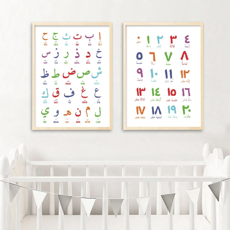 Модульная картина, настенная живопись на холсте с исламскими буквами и цифрами, стиль Nodic, плакат, принт в алфавитах, детская комната, домашний декор