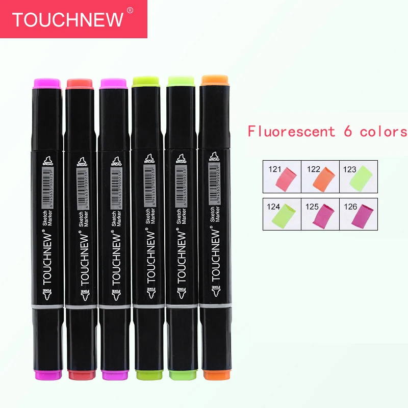 B6thFluorescent6 TouchFIVE маркер ручка набор 40/60/80/168 Цвет анимация маркер для рисования с двумя головками рисунок художественная кисть ручки на спиртовой основе с 6 подарки - Цвет: B6thFluorescent6