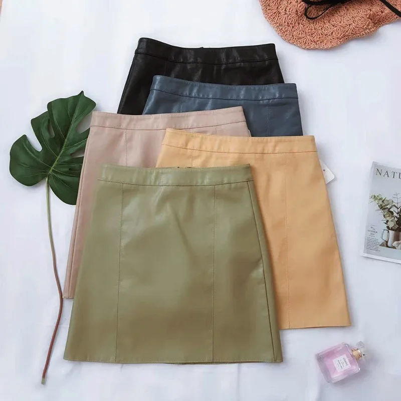 

[Attachment] Versatile Zipper Small Leather Skirt 2019 Korean-style Autumn And Winter High-waisted Slimming Simple PU Leather Sk