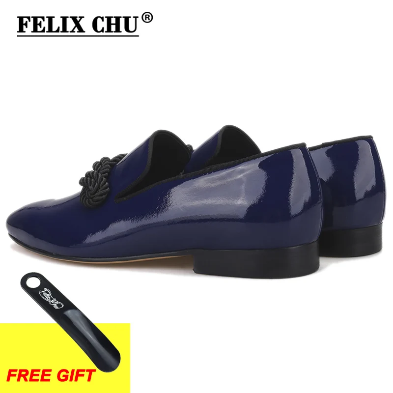 Size 7-13 Mens Dress Shoes Black Blue Patent Leather Men Loafers With Black String Pointed Toe Party Wedding Formal Shoes Luxury