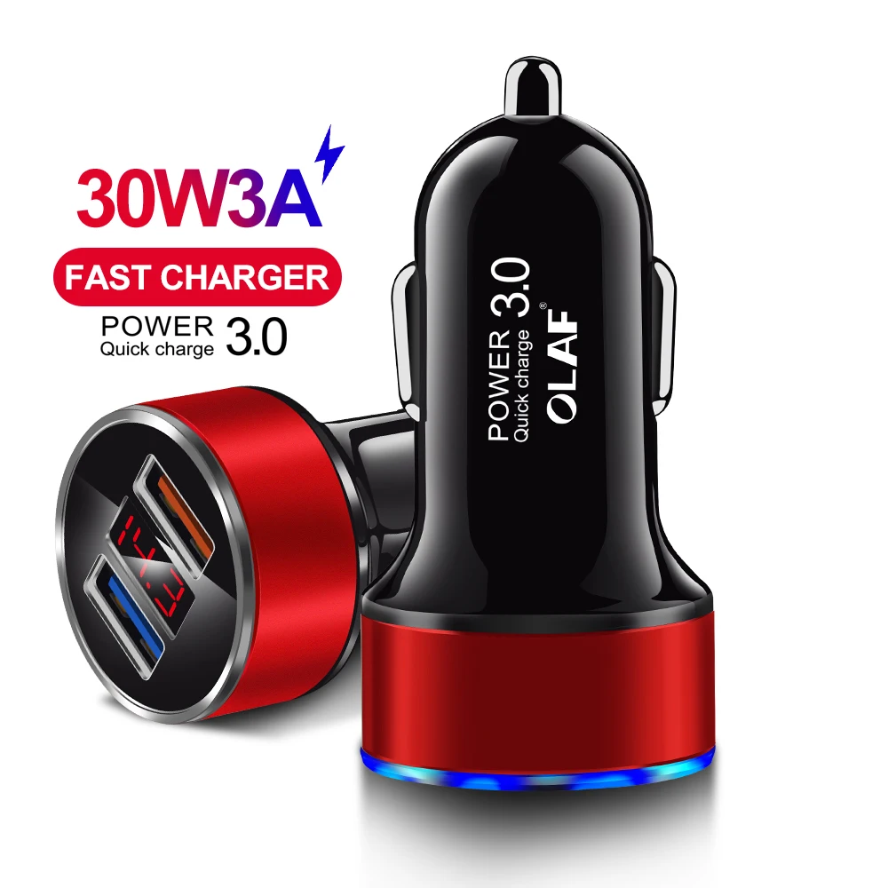 Автомобильное зарядное устройство OLAF 30W 5V 3A Dual QC 3 0 с быстрой зарядкой USB для iPhone X 8