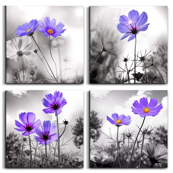 

5D Diy Diamond Embroidery 4pcs Black and White purple flower Still Life diamond Painting Cross Stitch Kits Diamond mosaicZP-1998