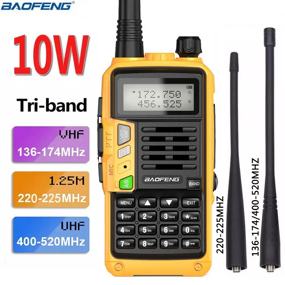 Baofeng UV-S9 плюс 10 Вт Tri-Band 136-174/220-225/400-520 МГц высокое Мощность Любительская ветчина