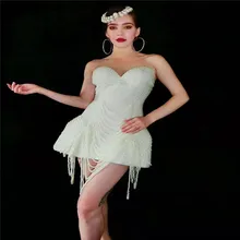 Сексуальные Белые груши Бисероплетение боди для женщин джаз танец наряд DJ DS сценическое шоу танцевальный костюм для певицы День Рождения Бар вечернее платье