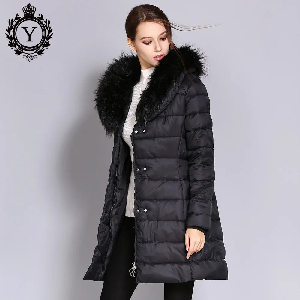 #*Cheap COUTUDI 2019 New Women Winter Jacket Artificial Fur Collar Hooded Down Cotton Female Coat parka Long Parka Warm Thicken Outwear