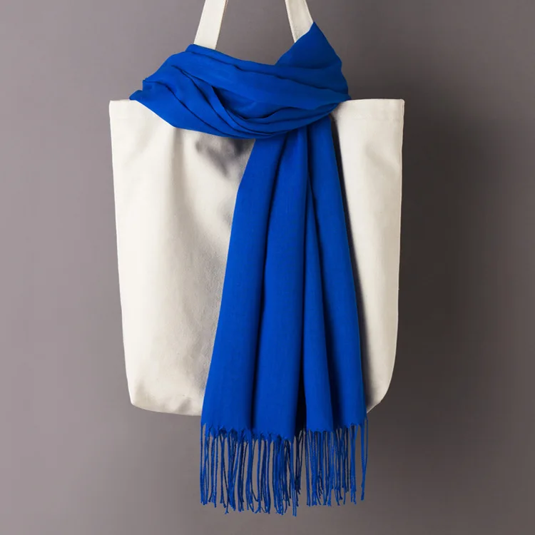 Women Solid Color Cashmere Scarves with Tassel Autumn New Soft Warm Lady Girls Wraps Thin Long Scarf Female Shawl Men Scarf - Цвет: Royalblue Scarf