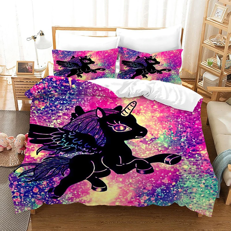 

Yi Chu Xin cartoon unicorn Bedding Set single Size kids Galaxy Duvet Cover with pillowcase Set Children's bed