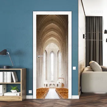 

Decal PVC Waterproof Church Home Decoration French Art 3D Printing Sticker Self Adhesive Picture Diy Paper Bedroom Door Sticker