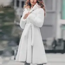 Пальто с искусственным мехом длинное зимнее плотное белое пальто однотонная приталенная длинная плюшевая теплая куртка с капюшоном и искусственным мехом Новая мода 1