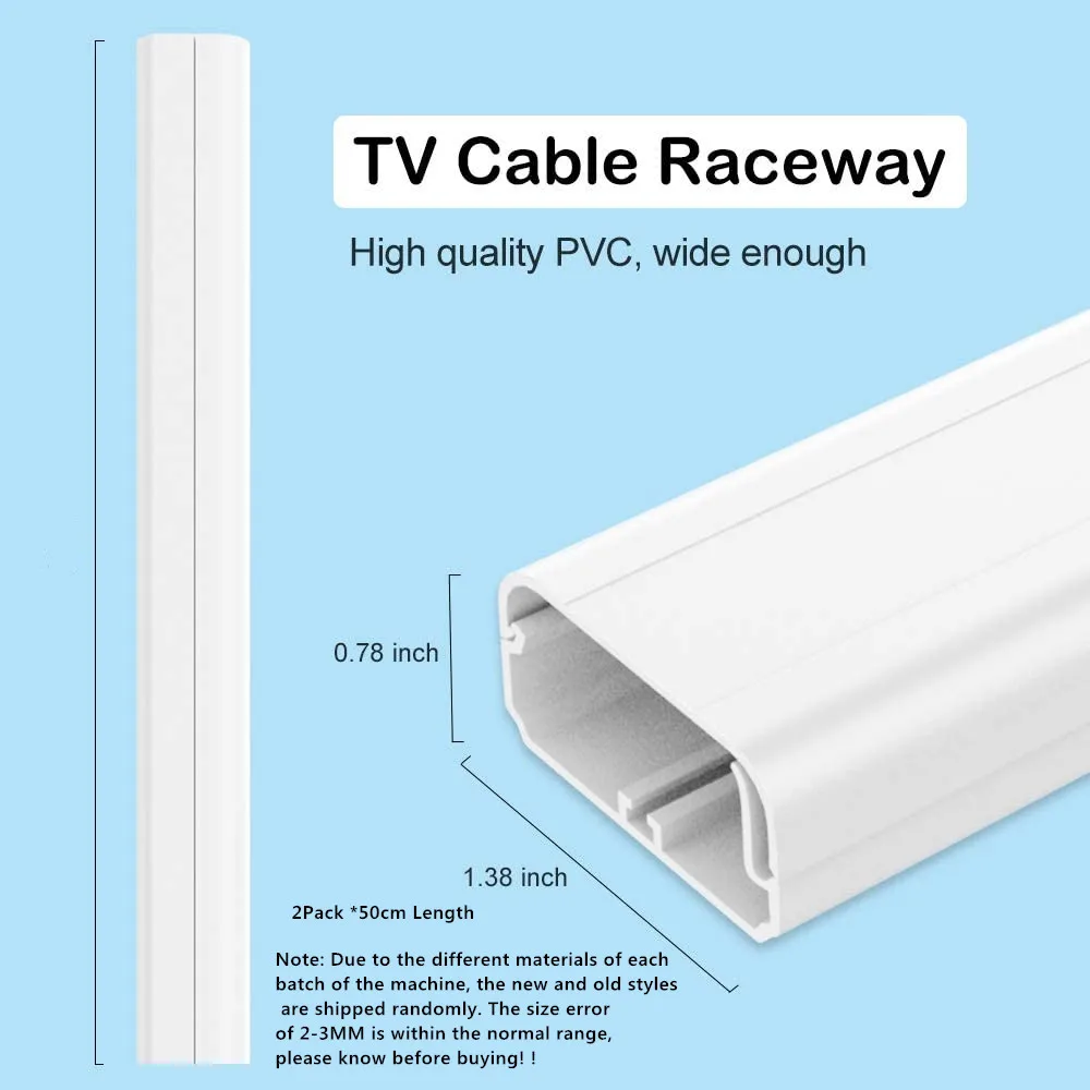 TV Cord Cover Concealer,Long Cable Raceway Channel, Paintable TV Wire Hider for Wall Mounted W1.38 in X H0.78in