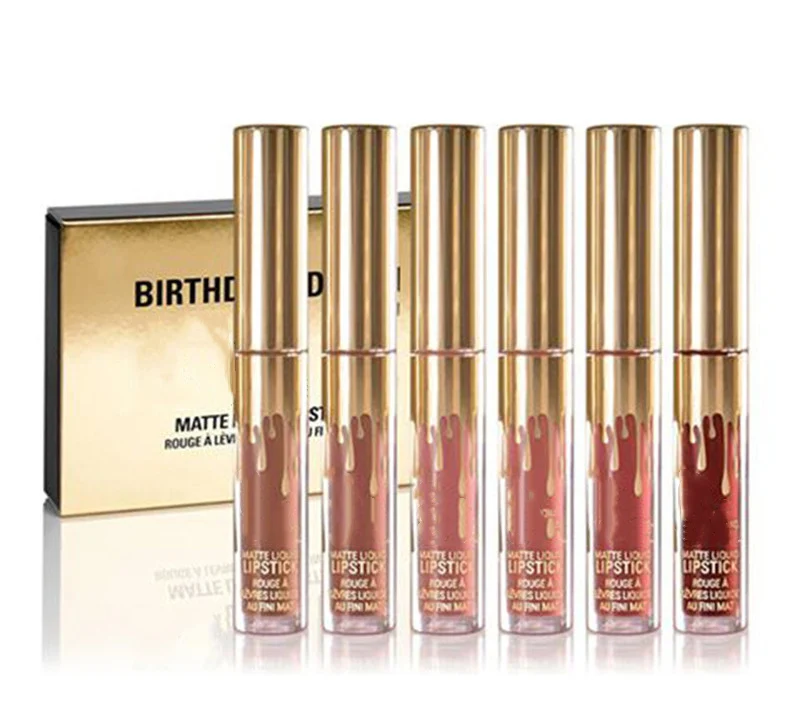 

Water-resistant 6Pcs Gold Matte Liquid Lip Gloss Set Same As Kyliejenner Birthday Edition Make Up Lipstick Long-lasting Cometics
