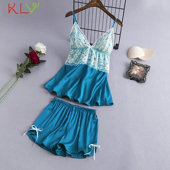 

Pajamas Sets For Women Sexy Lace VNeck Pijama mujer Pyjama Femme Satin Summer Sleepwear Nightwear Lingerie Female Underwear 19Dc